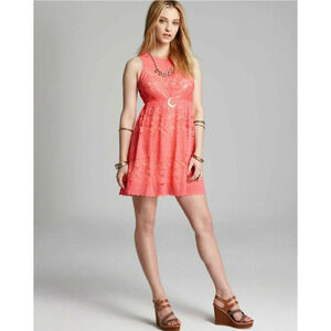 Free People Women's Rocco Floral Lace Babydoll Mini Dress Pink Size 8 (Medium)